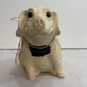 Black Spotted Pig Bank Raffia Decorated